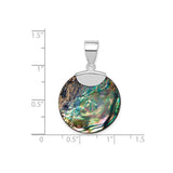 Sterling Silver Round Abalone Pendant, Blue Green Iridescent Shell, Coastal Boho Style
