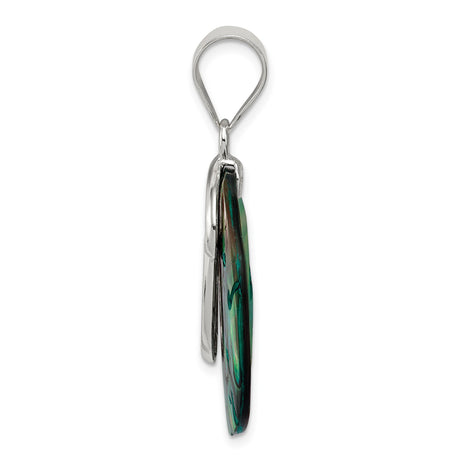 Sterling Silver Round Abalone Shell Pendant with Filigree Swirl Design, Boho Style