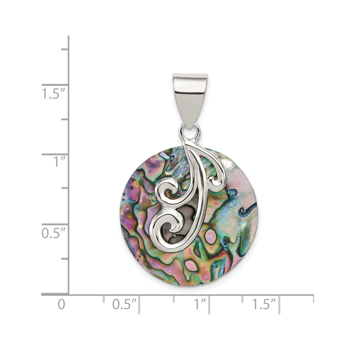 Sterling Silver Round Abalone Shell Pendant with Filigree Swirl Design, Boho Style