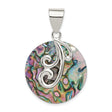 Sterling Silver Round Abalone Shell Pendant with Filigree Swirl Design, Boho Style