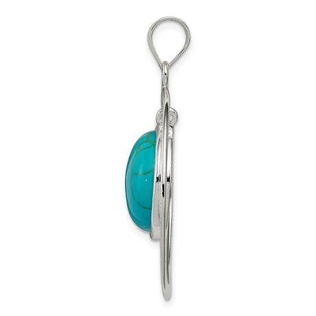 Sterling Silver Pendant with Round Turquoise Gemstone, Open Frame Minimalist Boho Style