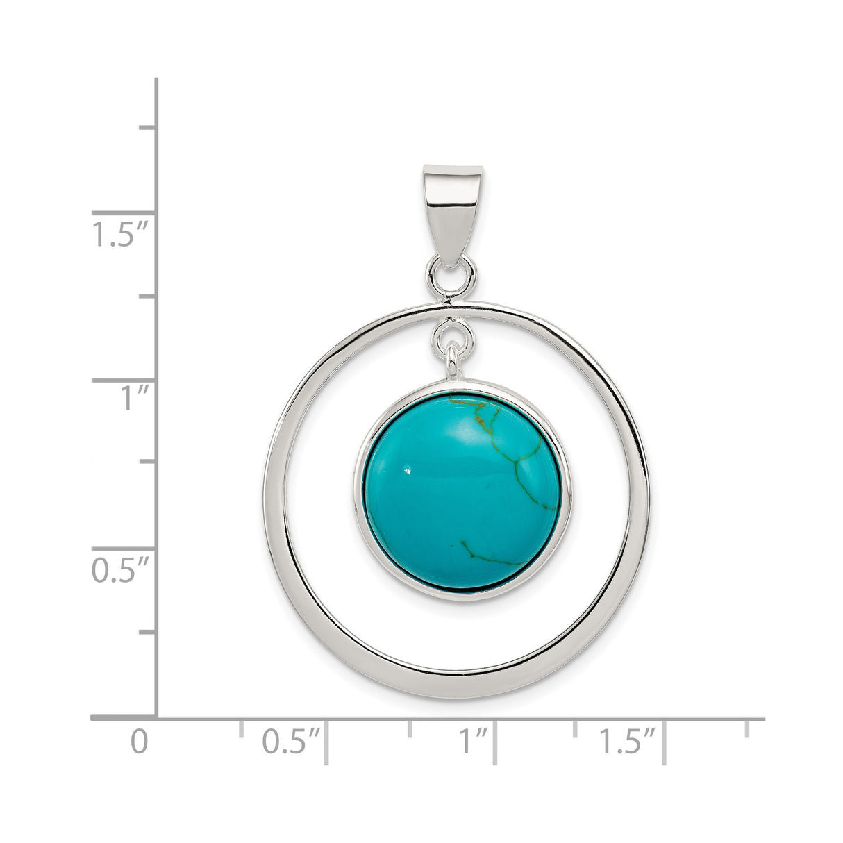 Sterling Silver Pendant with Round Turquoise Gemstone, Open Frame Minimalist Boho Style