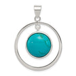 Sterling Silver Pendant with Round Turquoise Gemstone, Open Frame Minimalist Boho Style
