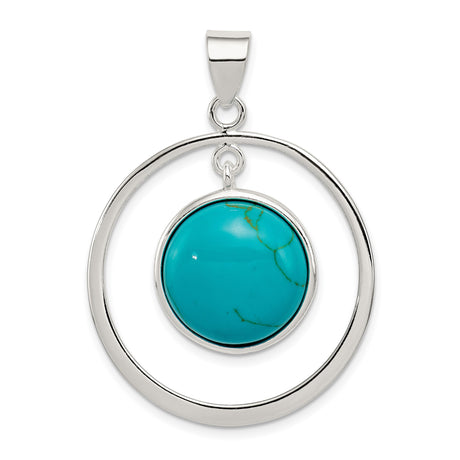 Sterling Silver Pendant with Round Turquoise Gemstone, Open Frame Minimalist Boho Style
