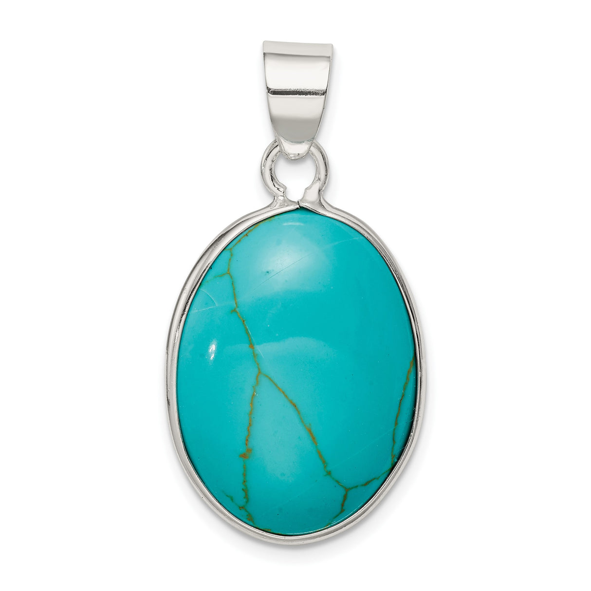 Sterling Silver Oval Turquoise Pendant with Natural Veining, Bohemian Spiritual Jewelry
