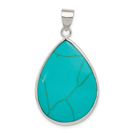 Sterling Silver Teardrop Pendant with Turquoise, Southwestern Boho Style for Women