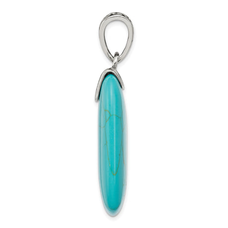 Sterling Silver Pendant with Turquoise, Rectangular Stone, Southwest Boho Scrollwork Style
