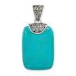 Sterling Silver Pendant with Turquoise, Rectangular Stone, Southwest Boho Scrollwork Style