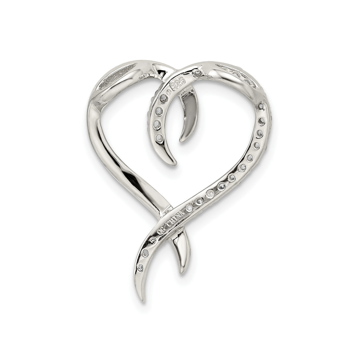 Sterling Silver Heart Pendant with Cubic Zirconia Accents and Open Abstract Design