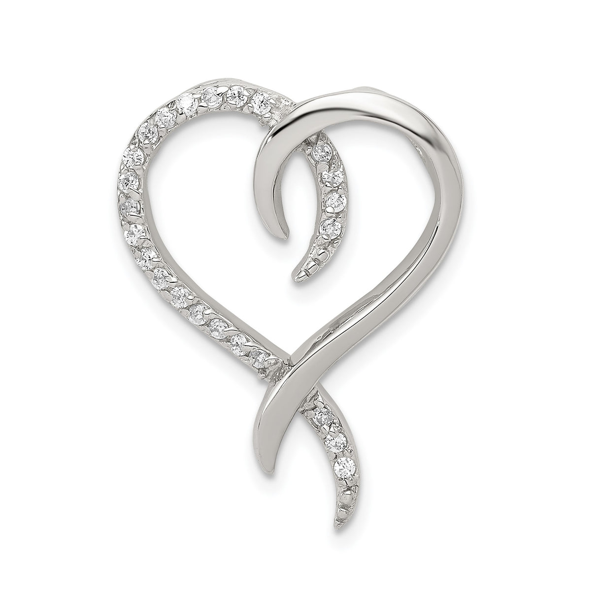 Sterling Silver Heart Pendant with Cubic Zirconia Accents and Open Abstract Design