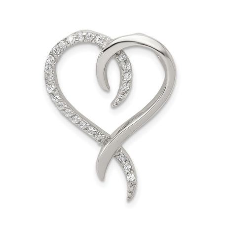 Sterling Silver Heart Pendant with Cubic Zirconia Accents and Open Abstract Design