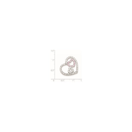 Sterling Silver Heart Pendant with Pink and Clear Cubic Zirconia, Interlocking Heart Design