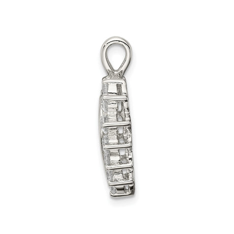 Sterling Silver Heart Pendant with Cubic Zirconia, Hollow Center and Floral Halo Design