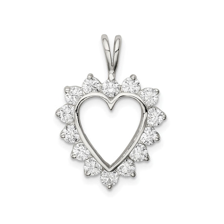 Sterling Silver Heart Pendant with Cubic Zirconia, Hollow Center and Floral Halo Design