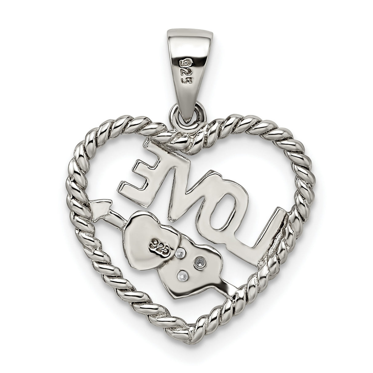 CZ Love Heart Charm Pendant in Real 925 Sterling Silver