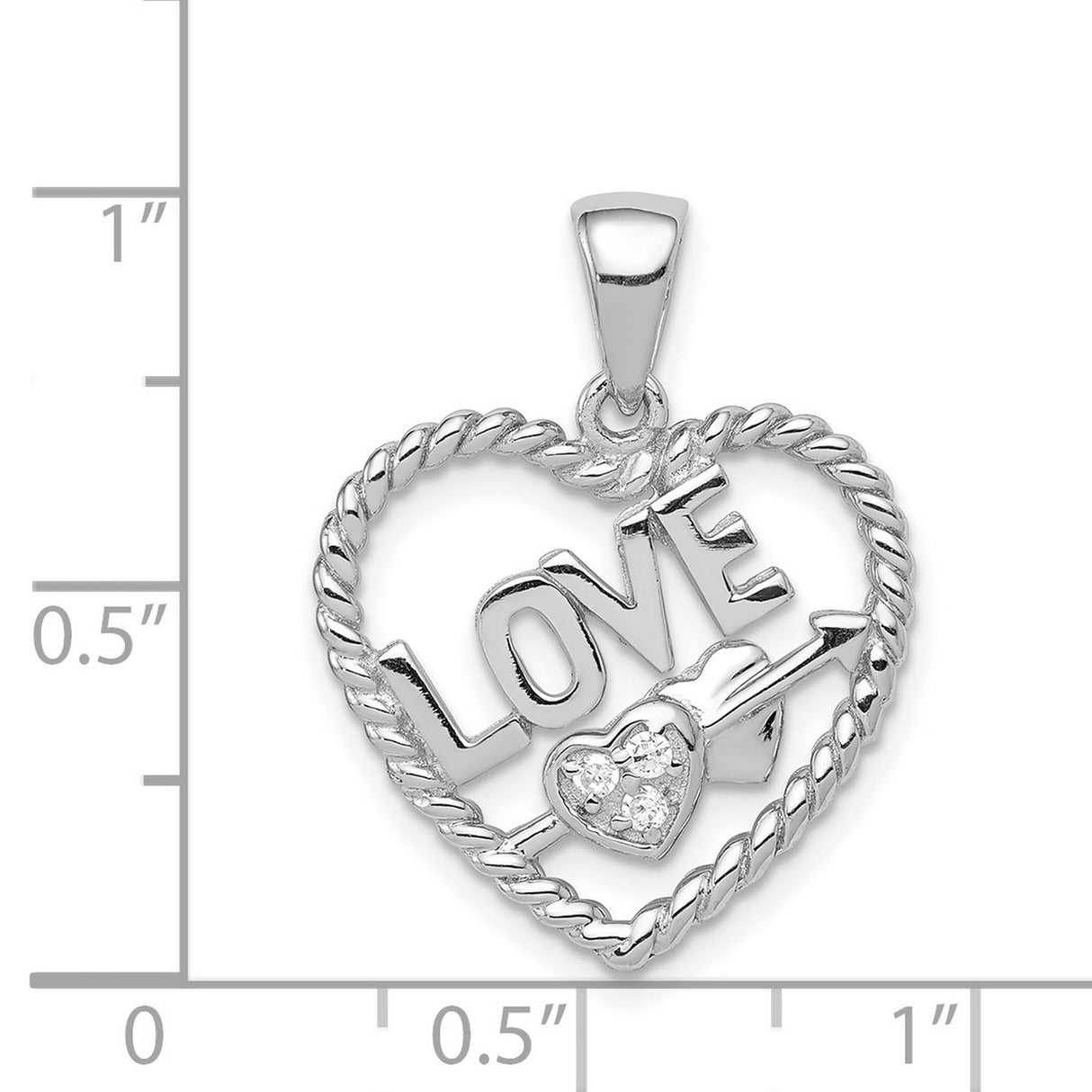 CZ Love Heart Charm Pendant in Real 925 Sterling Silver