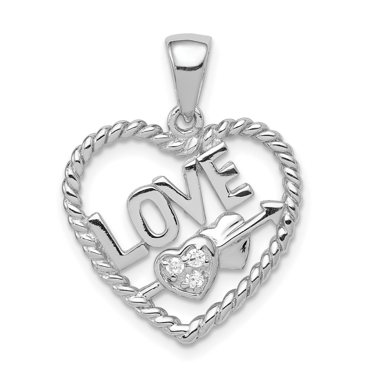 CZ Love Heart Charm Pendant in Real 925 Sterling Silver