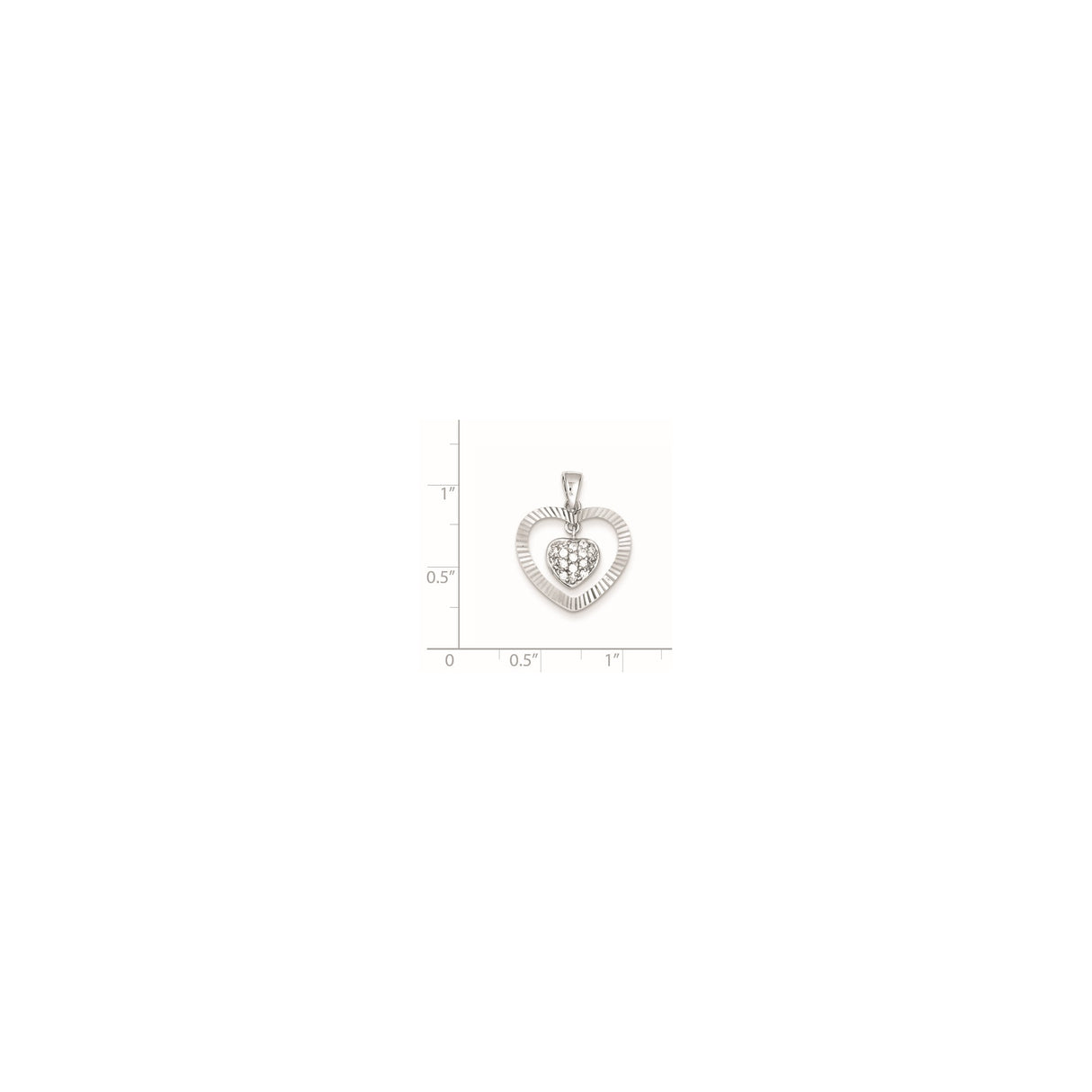 Sterling Silver Heart Pendant with Cubic Zirconia and Textured Open Frame for Women