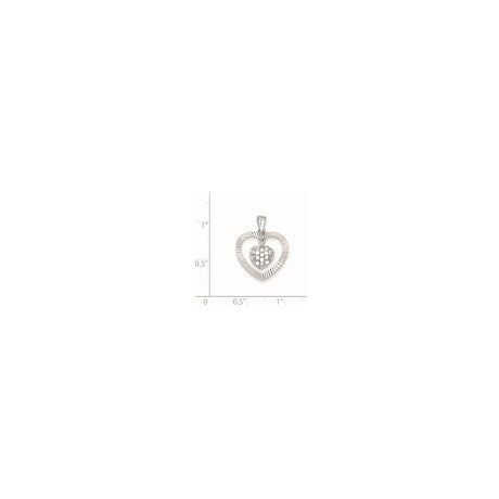 Sterling Silver Heart Pendant with Cubic Zirconia and Textured Open Frame for Women
