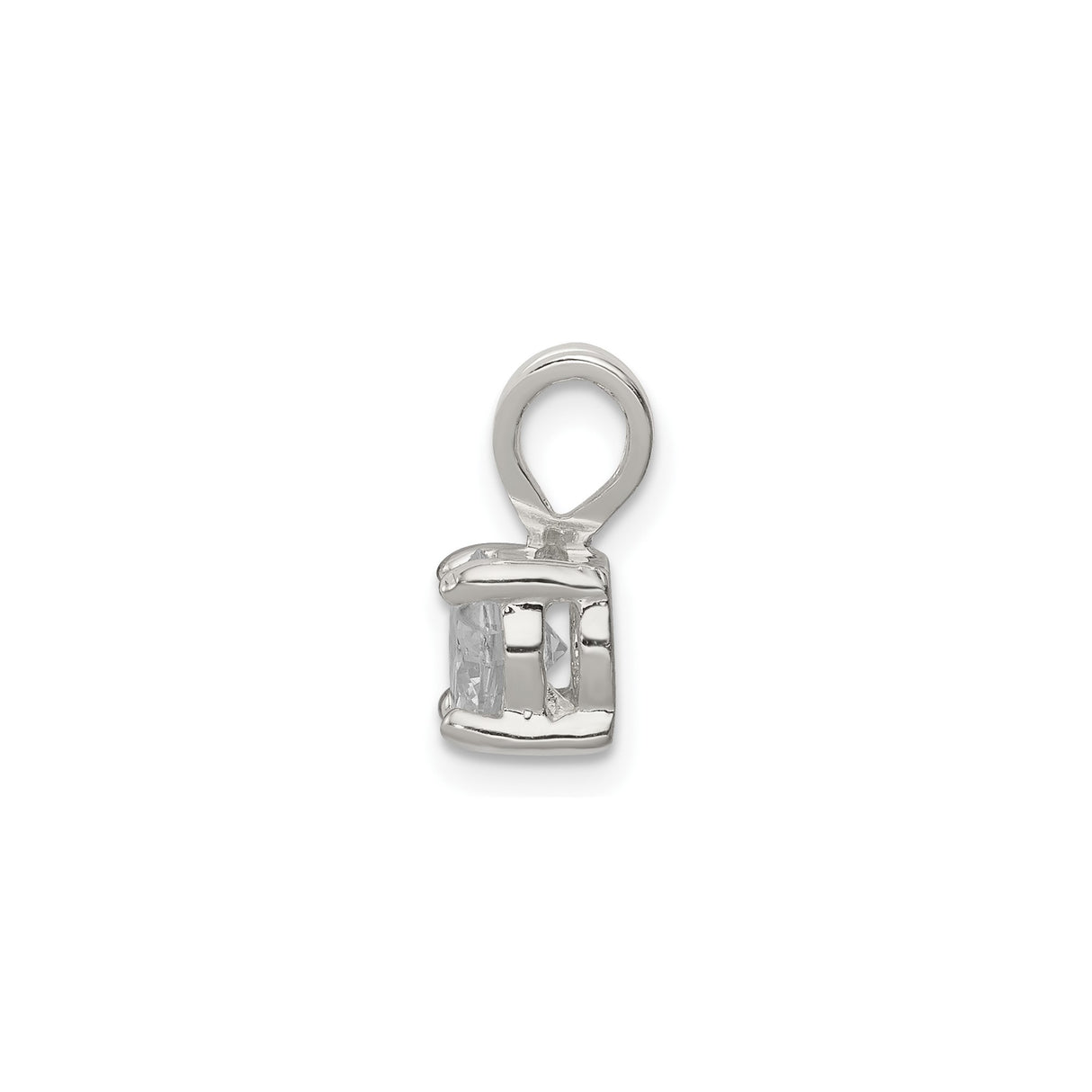 Sterling Silver Solitaire Pendant with Round Cut Cubic Zirconia in Four Prong Setting