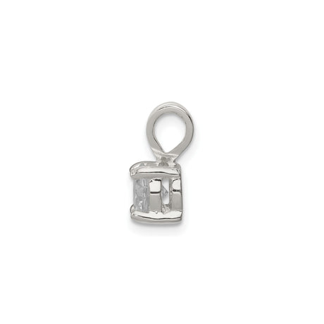 Sterling Silver Solitaire Pendant with Round Cut Cubic Zirconia in Four Prong Setting