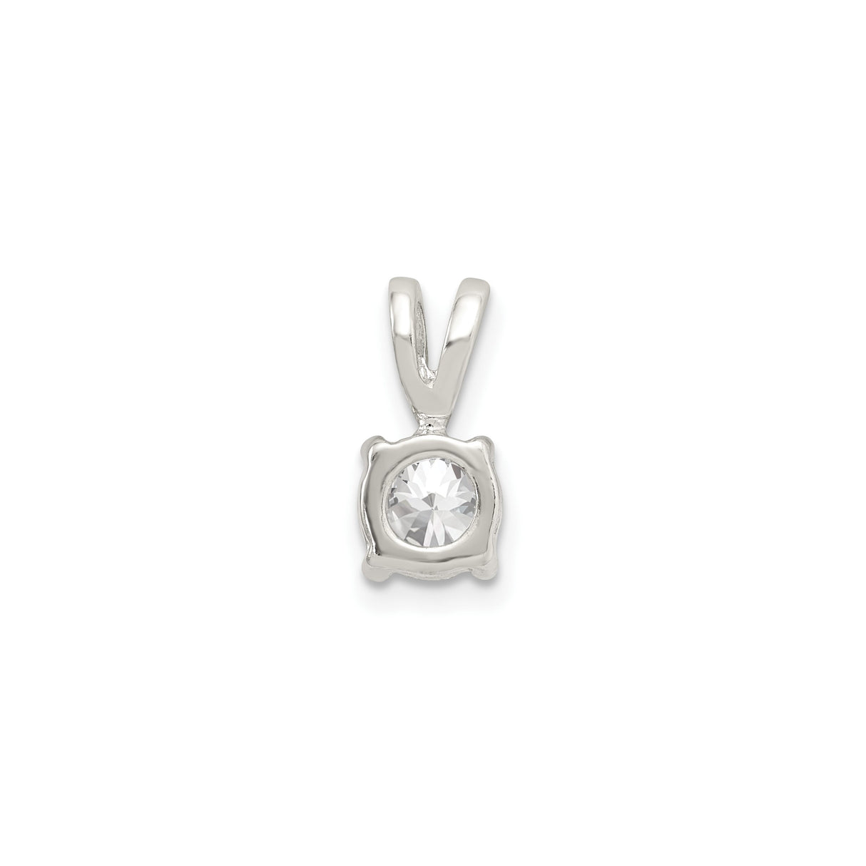 Sterling Silver Solitaire Pendant with Round Cut Cubic Zirconia in Four Prong Setting