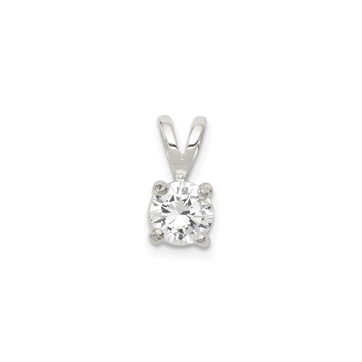 Sterling Silver Solitaire Pendant with Round Cut Cubic Zirconia in Four Prong Setting
