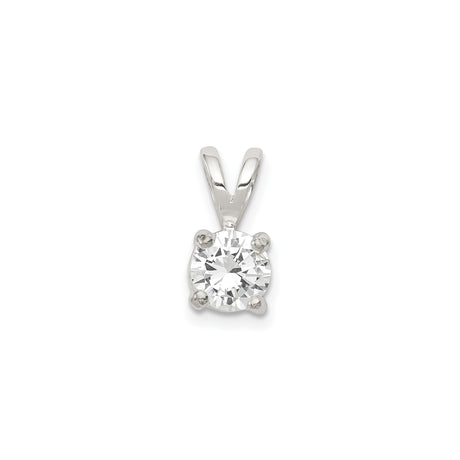 Sterling Silver Solitaire Pendant with Round Cut Cubic Zirconia in Four Prong Setting