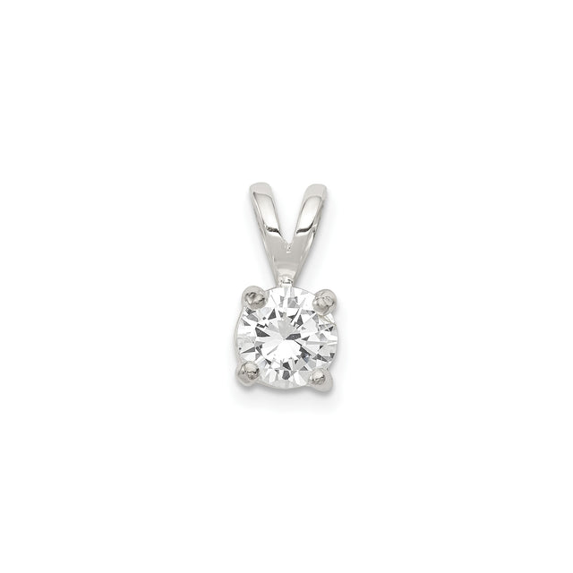 Sterling Silver Solitaire Pendant with Round Cut Cubic Zirconia in Four Prong Setting
