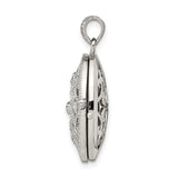 Sterling Silver Locket Pendant with Cubic Zirconia, Vintage Floral Filigree Design for Women