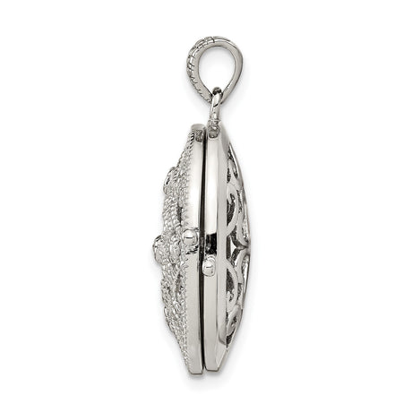 Sterling Silver Locket Pendant with Cubic Zirconia, Vintage Floral Filigree Design for Women