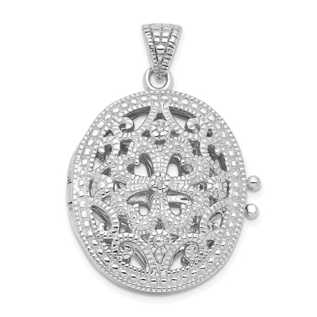 Sterling Silver Locket Pendant with Cubic Zirconia, Vintage Floral Filigree Design for Women