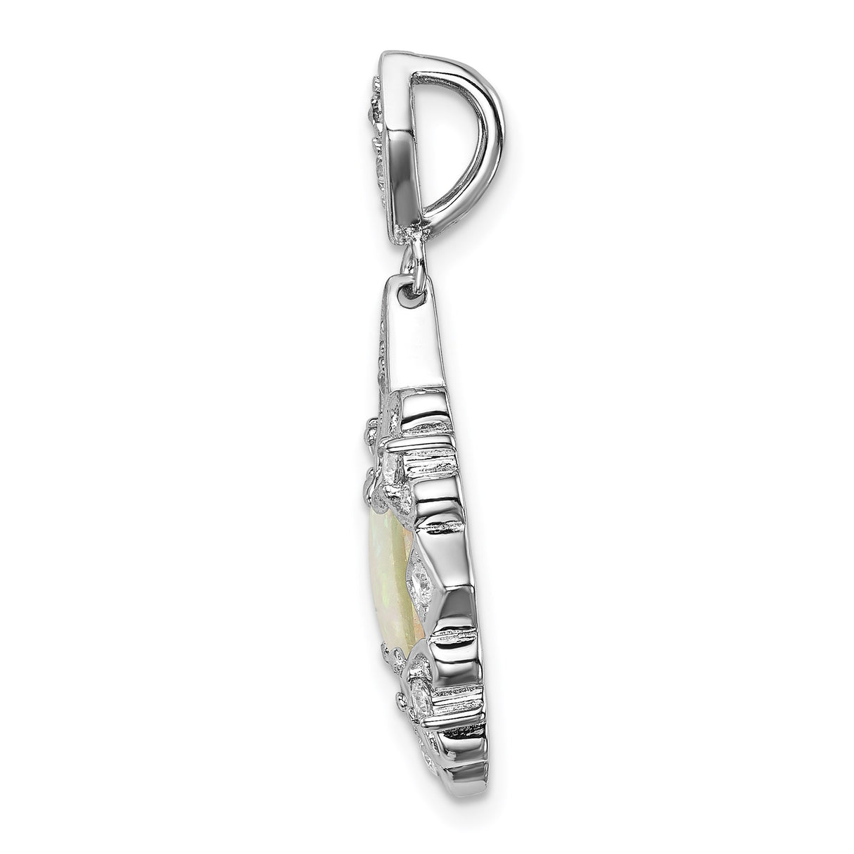 Sterling Silver Pendant with Opal and Cubic Zirconia, Vintage Filigree Design