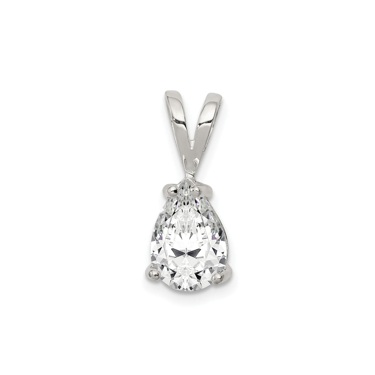 Sterling Silver Teardrop Pendant with Cubic Zirconia in Prong Setting, Minimalist Style