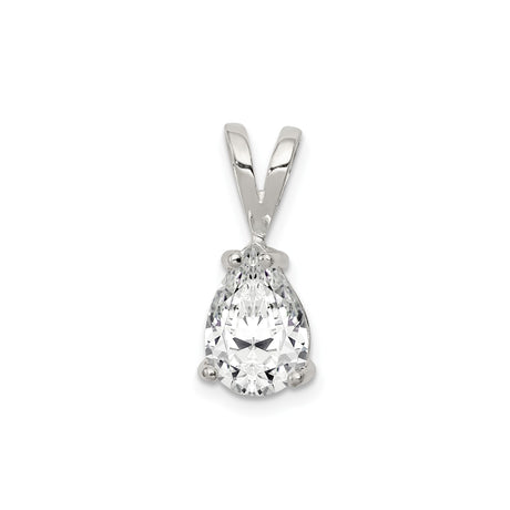 Sterling Silver Teardrop Pendant with Cubic Zirconia in Prong Setting, Minimalist Style