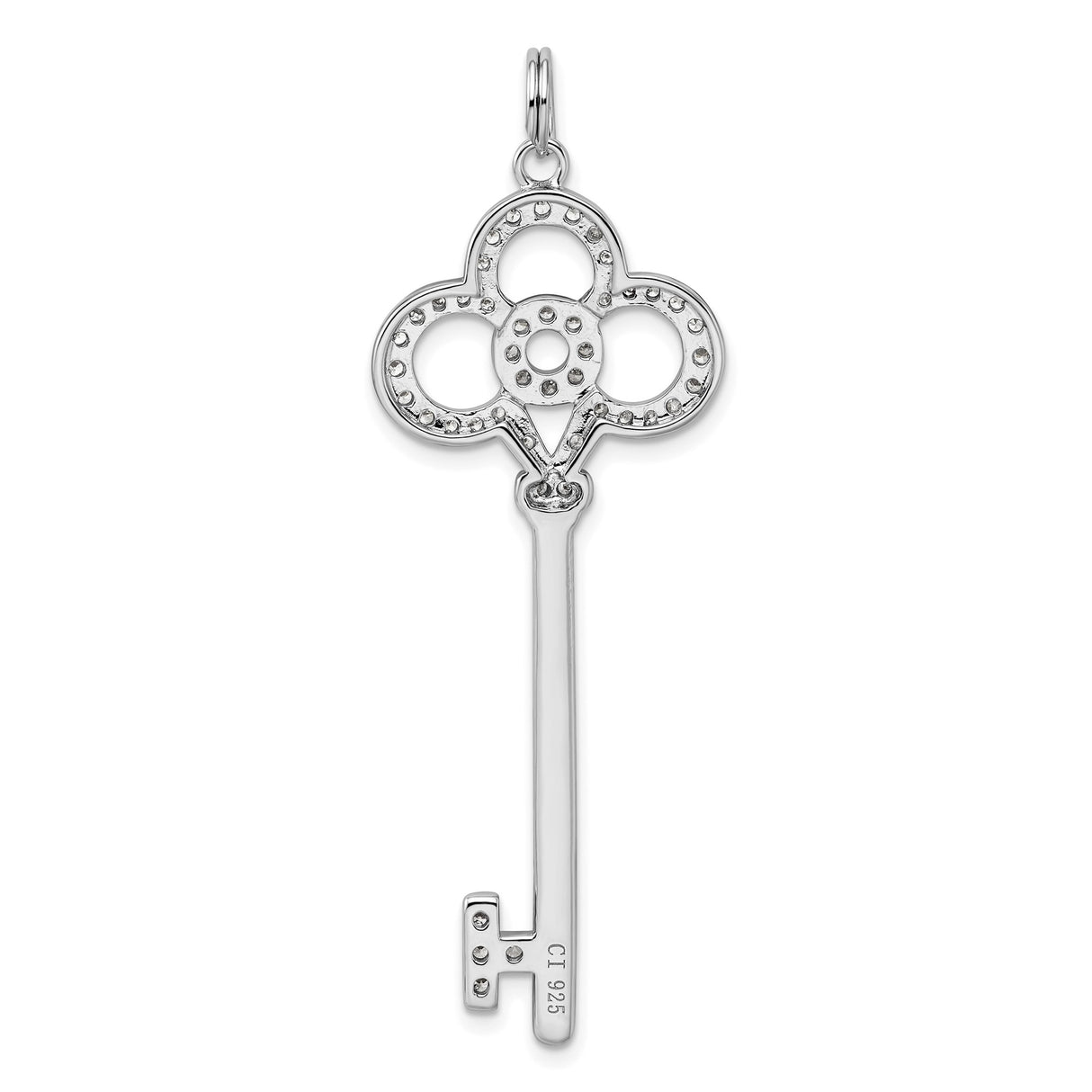 Sterling Silver Key Pendant with Cubic Zirconia, Vintage Style Empowerment Jewelry for Women