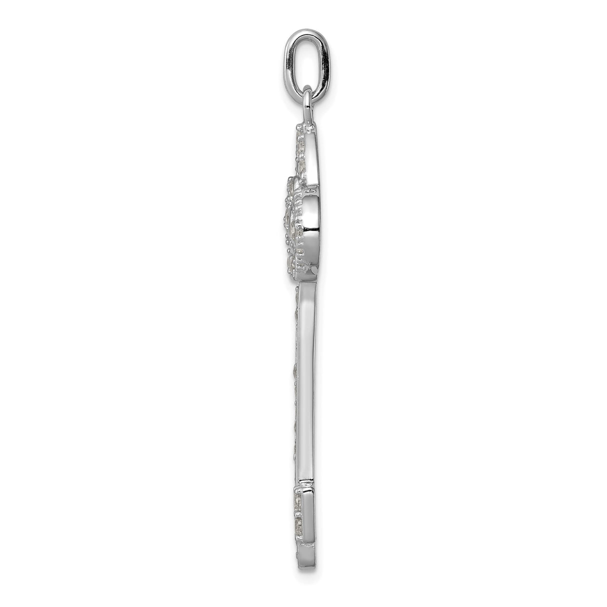 Sterling Silver Key Pendant with Cubic Zirconia, Vintage Ornate Design for Women