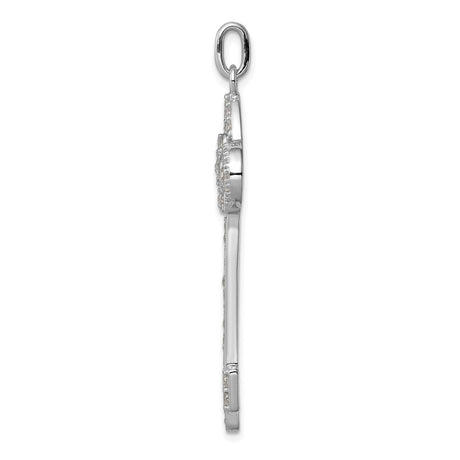 Sterling Silver Key Pendant with Cubic Zirconia, Vintage Ornate Design for Women