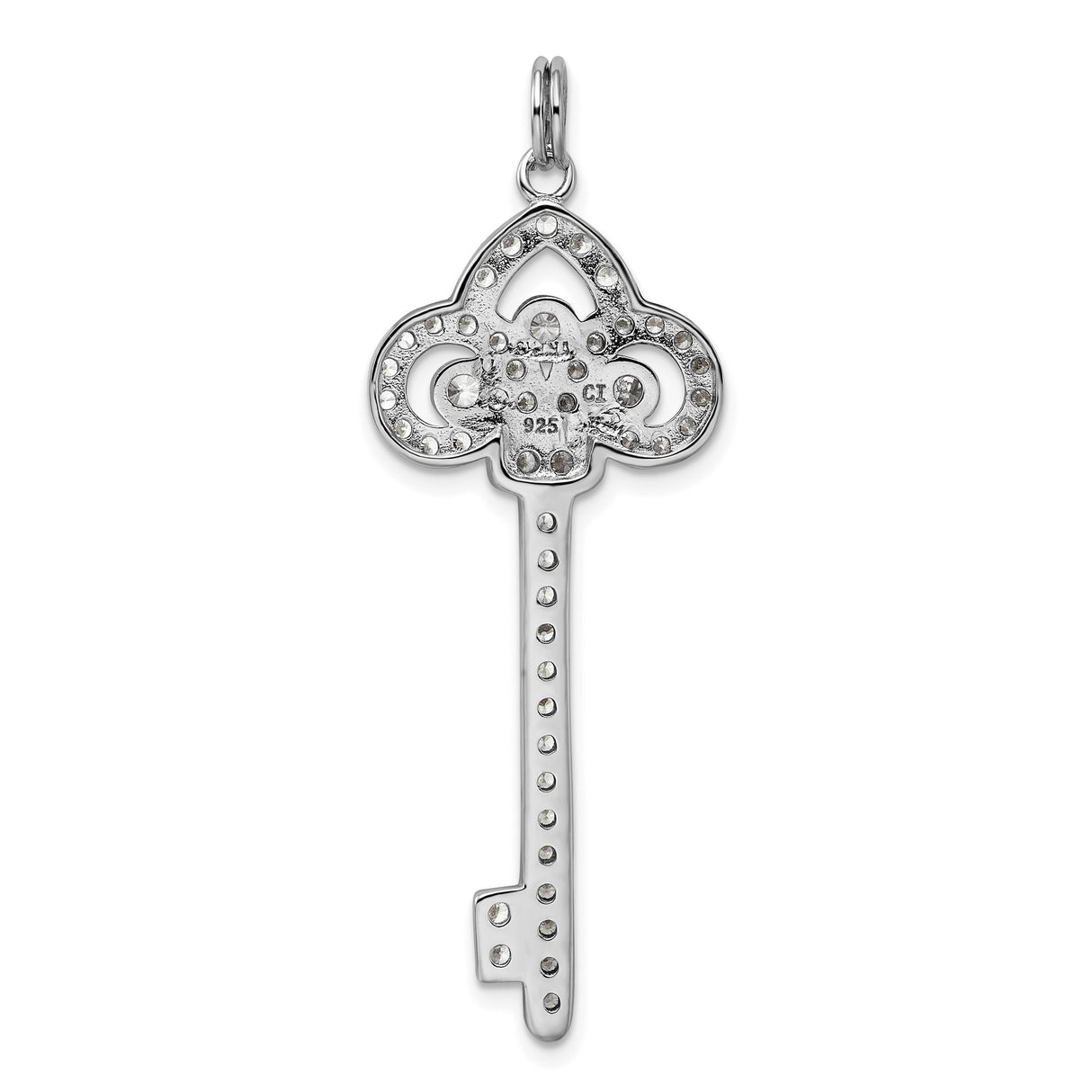 Sterling Silver Key Pendant with Cubic Zirconia, Vintage Ornate Design for Women