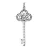 Sterling Silver Key Pendant with Cubic Zirconia, Vintage Ornate Design for Women