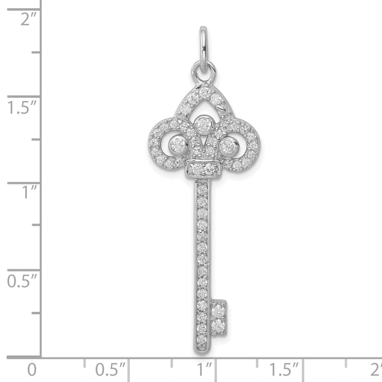 Sterling Silver Key Pendant with Cubic Zirconia, Vintage Ornate Design for Women