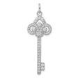 Sterling Silver Key Pendant with Cubic Zirconia, Vintage Ornate Design for Women