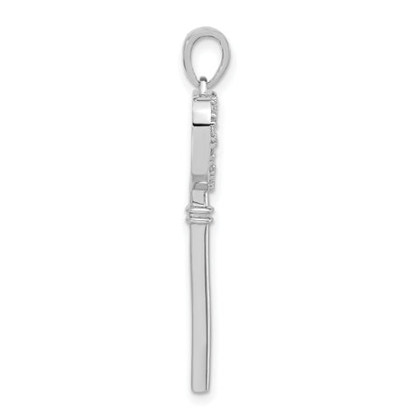 Sterling Silver Heart Key Pendant with Cubic Zirconia, Peace Sign Symbol, Boho Spiritual Style