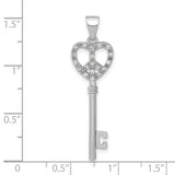 Sterling Silver Heart Key Pendant with Cubic Zirconia, Peace Sign Symbol, Boho Spiritual Style