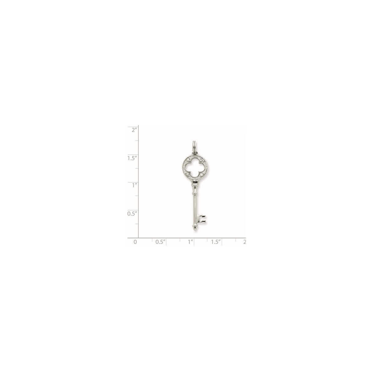 Sterling Silver Key Pendant with Clover Cutout, Vintage Skeleton Key Style, Cubic Zirconia Accent