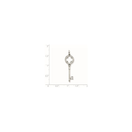 Sterling Silver Key Pendant with Clover Cutout, Vintage Skeleton Key Style, Cubic Zirconia Accent