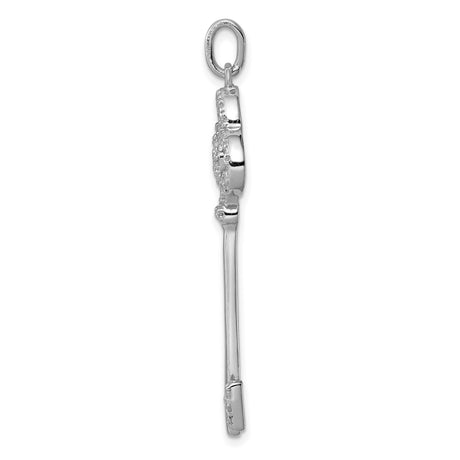 Sterling Silver Key Pendant with Cubic Zirconia, Vintage Ornate Design for Women