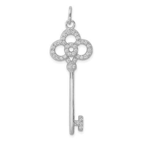 Sterling Silver Key Pendant with Cubic Zirconia, Vintage Ornate Design for Women