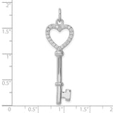 Sterling Silver Heart Key Pendant with Cubic Zirconia, Romantic Charm Jewelry for Women