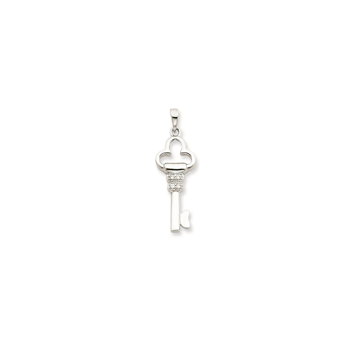 Sterling Silver Key Pendant with Cubic Zirconia Accents, Minimalist Spiritual Design for Women